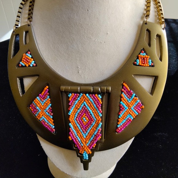 Iris Apfel & Bajalia Gold Toned Multicolored Beaded Bib Statement Necklace - Picture 2 of 9